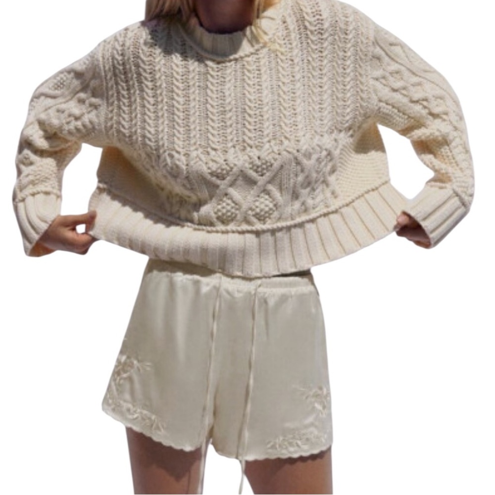 Zara Limited Edition Fisherman Cable Knit Cotton Sweater in Ecru (H-1)